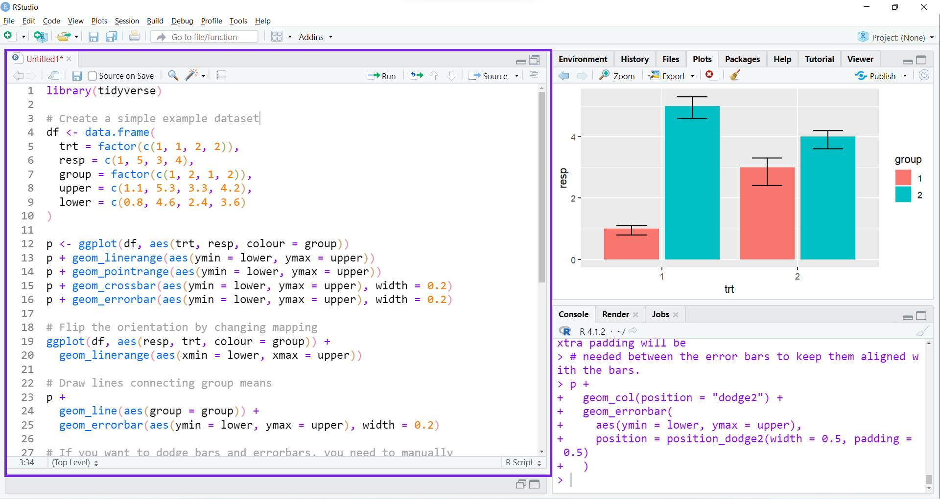 Apariencia de un R script con código. Notar los colores diferenciales para cada parte del código.